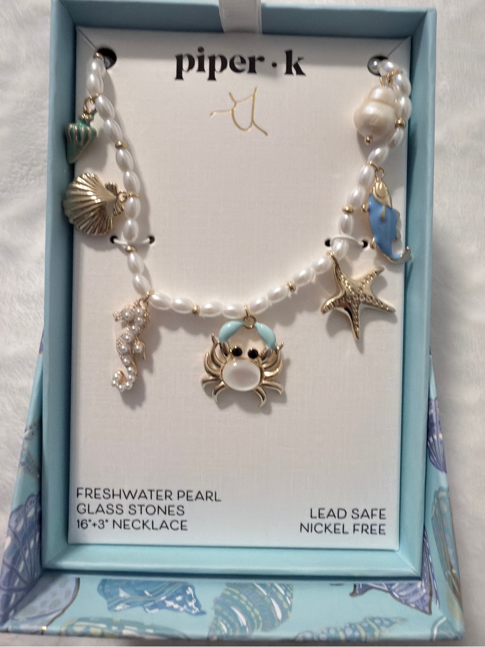 Piper K Gold & White Pearl Coastal Charm Necklace - White